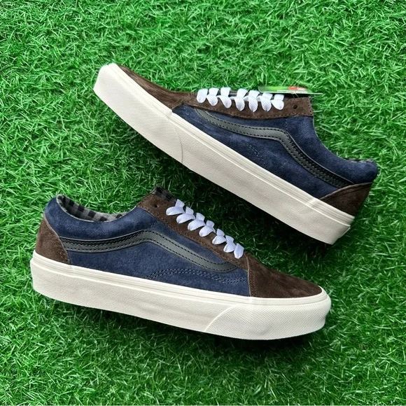 Vans Old Skool Pig Suede Plaid Brown Navy - Picture 6 of 11